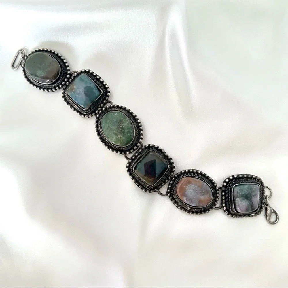 Vintage Silver and Multicolor Stone Bracelet - Picture 5 of 11
